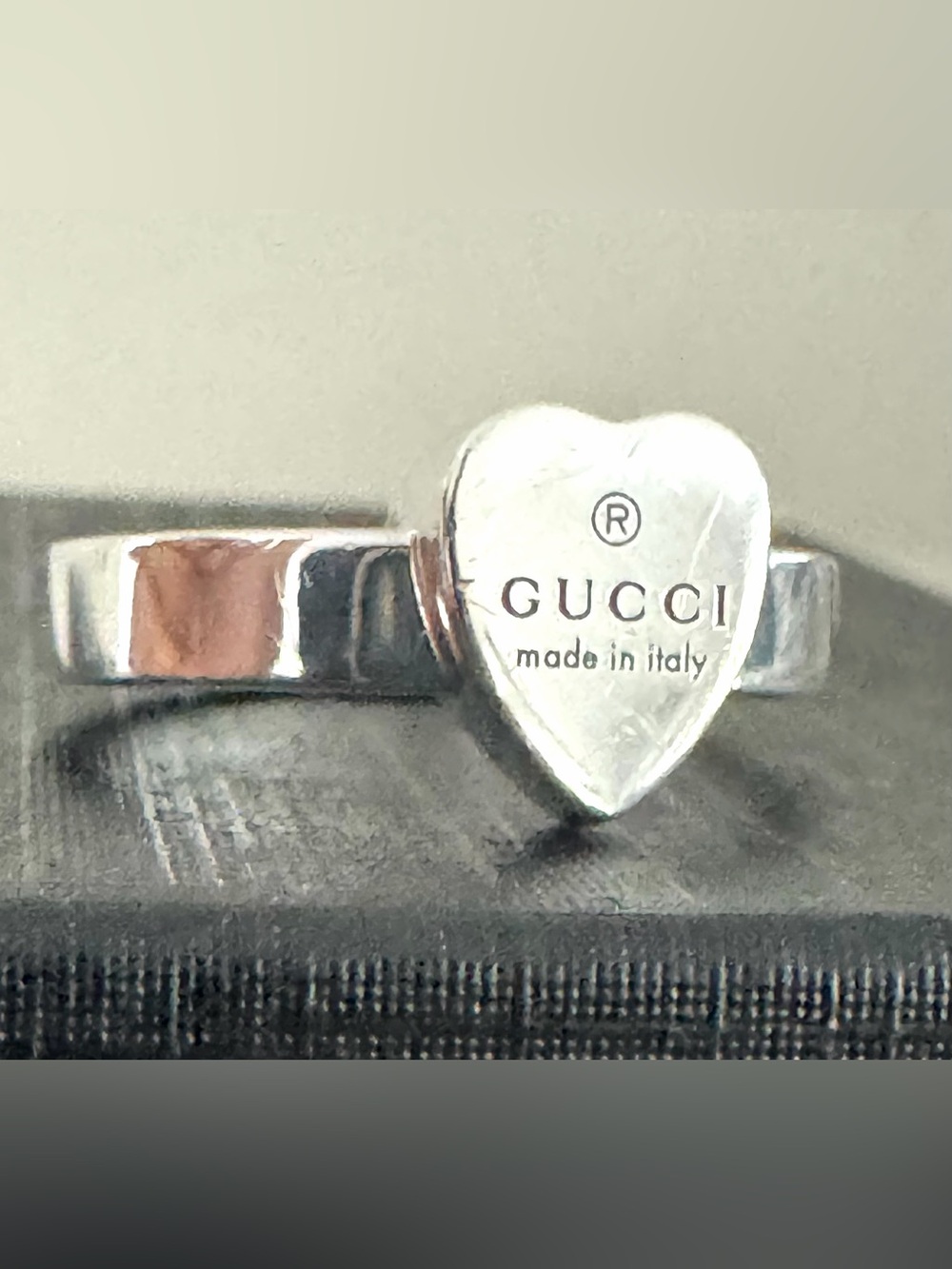 GUCCI Sterling Silver Trademark Heart Ring Ag925 Gucci Size 15/ US Size 7-7.25